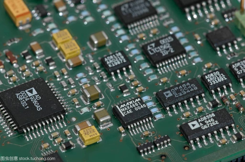 Electronic components on PCB board