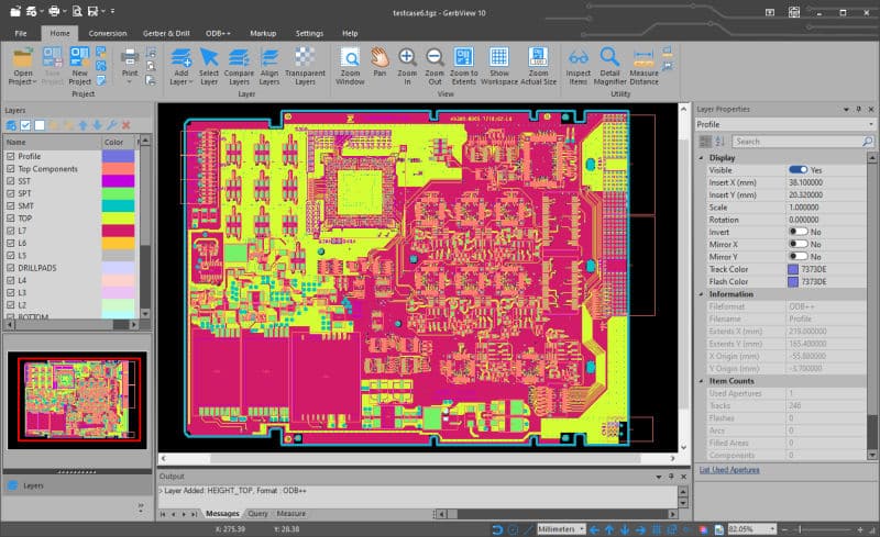 Gerbview ODB Demo - GerbView with a ODB++ file loaded