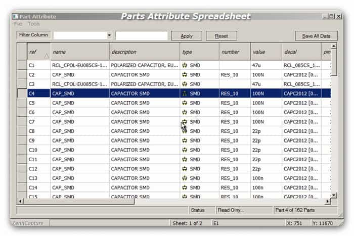 Schematic Parts Attribute Spreadsheet