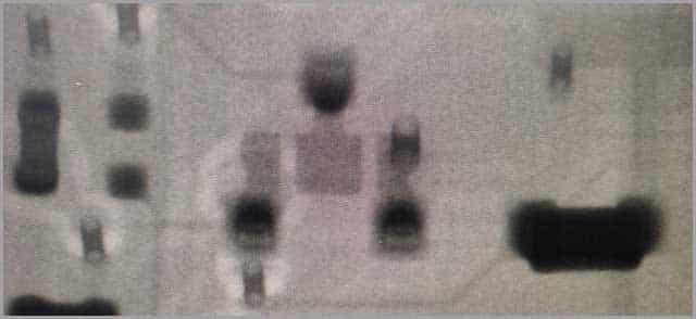 The 2 D x-ray system displays the entire component's 2D image from both sides of the PCB